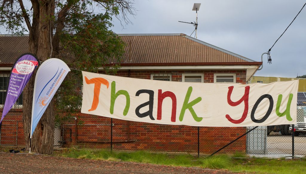 Goulburn Community energy Cooperative thank you sign